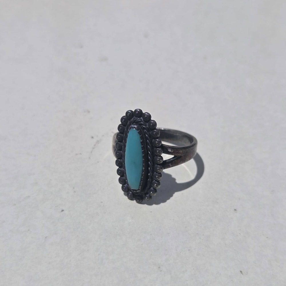 Vintage 925 Sterling Silver Turquoise Oval Cabochon Ring Size 7 Boho - Picture 8 of 8